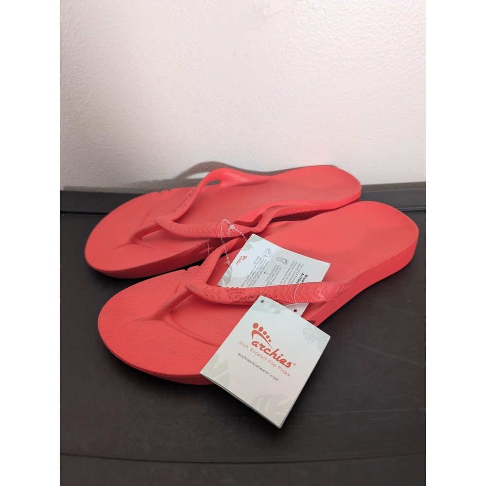 Archies Arch Support Men 15 Flip Flops Coral Red Orthotic Sandals NEW Recovery